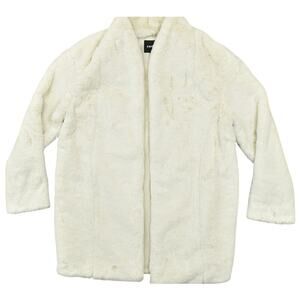 NEW Express White Overcoat Medium Faux Fur Solid Full Zip Long Sleeve Polyester